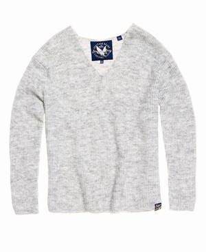 Superdry Peyton Ribbed Vee Női Kötöttáru Szürke | XVJNY6812